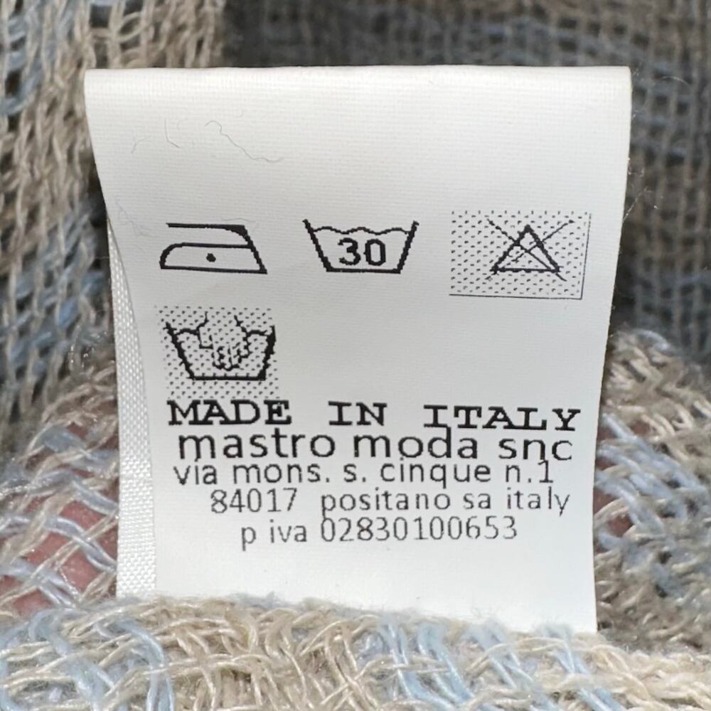 Mastro Moda Tan Blue Linen Woven Open Front Draped Cardigan One Size - Picture 8 of 12